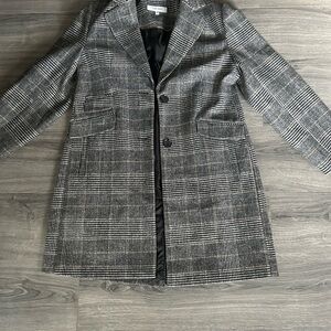 Nine West Black and Gray Plaid Coat